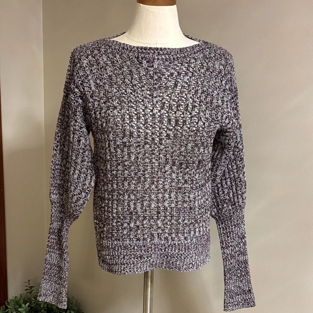 John + Jenn Textured open Knit Sweater Juliette long sleeves Purple gray size S